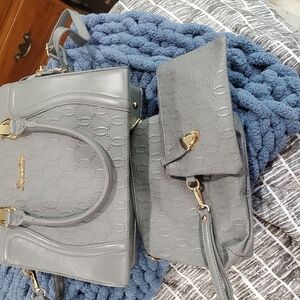 IUC Gray Suede Satchel with Gold Accents